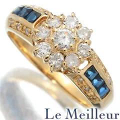 フラワーデザインリング ダイヤモンド 0.59ct サファイア 0.45ct K18 13号 新品仕上げ