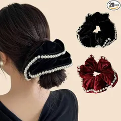 【在庫処分】[VIISEN]ヘアゴム シュシュ パール 髪ゴム 大人 おしゃれ 2個セット ヘアゴム 髪飾 上品 大きめ ヘアアクセサリー 高弾性 髪留め 輪ゴム レディース エレガント ベロア 真珠 髪ゴム（A）