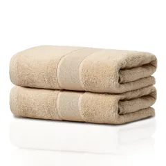 四季通用 家庭用、業務用、スポーツ ホテル仕様 大判 人気 綿100% 60x120cm 毛羽落ち少ない ふわふわ 柔らか肌触り 耐久性 速乾 無地 高速吸水 2枚セット 北欧風(淡い米色) バスタオル