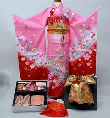 七五三 七歳 女児 着物フルセット 合繊 豪華絢爛 結び帯 祝着 7歳 7才 七才 女の子 NO40545