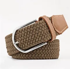 キャンバスベルト 編みこみ 伸縮 サイズ調整フリー メンズ ビジネス カジュアル (カーキ)[ゆうパケット発送、送料無料]