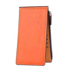 【新着商品】かっこいいPUレザー おしゃれ ファスナー付き 17枚カード入 大容量 オレンジ 薄い ブランド 人気 長財布 (Orange) レディース 財布 Deelfel