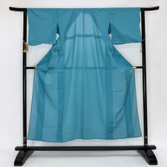 色無地 夏 絽 夏用 洗える着物 裄62.3cm 身丈149.3cm お洒落着 普段着 礼装 ポリエステル 緑 美品 S サイズ 4349