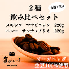 コーヒー豆 2種 飲み比べセット 計440g　有機JAS認証オーガニック生豆100%使用 ペルー サンチュアリオ 220g & メキシコ マヤビニック 220g