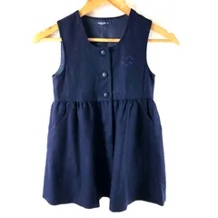 ファミリア familiar ワンピース ノースリーブ 裏地付き ボタン 胸元ワンポイント 花刺繍 サイドポケット 紺 120サイズ 2025052200176