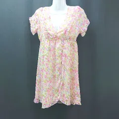 ◇ LODISPOTTO Vネック 花柄 夏向け フェミニン 半袖 ミニ丈 ワンピース サイズM ピンク レディース E  【1310050019488】