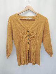 ◇ Θ MOUSSY マウジー WAIST FIT RIB KNIT CARDIGAN 七分袖 カーディガン サイズFREE キャメル系 レディース E  【1506180000346】