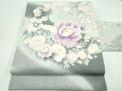 平和屋着物■極上　塩瀬　九寸名古屋帯　作家物　手描き　流水草花文　逸品　未使用　CZAA3695s5