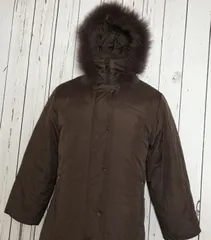 VORNEHME DAME★フーディーダウンジャケット/コート【レディースM/濃茶】フルジップ/ジップポケット/ファー付き◆I13