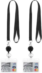 geneX ネックストラップ 黒い 2本入り スマホネックストラップ 横型 ID カード ホルダー 名札・ホルダー 2個入 両面用 透明色名札ケース 名札用リール 吊り下げ名札用リール 最長 63cm