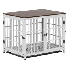 【人気商品】トレー付き 頑丈 犬ケージサークル 白 室内 犬小屋 大型 木製 おしゃれ 中型犬 ペットケージ 小型犬 ウッディサークル インテリア 屋根付き ドッグケージ M 犬用ケージ ホワイトのサムネイル