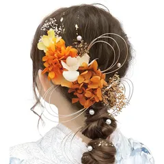 【新品】 [Baramoly] 髪飾り 成人式 和装小物 卒業式 結婚式 和装 着物 袴 振袖 プリザーブドフラワー かすみ草 あじさい ヘアアクセサリー 水引 ヘッドパーツ 専用ケース付き ZZ308 山吹色 ヤマブキイロ 0