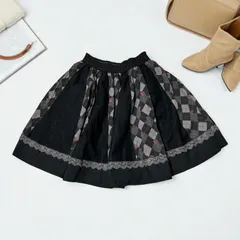 axes femme アクシーズファム　スカート　レース　アーガイル柄　ブラック　ウエストゴム　M ロリータ