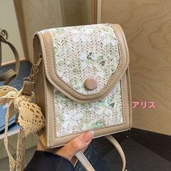 レディースかごバッグ 夏新作 レースリボン付き 編みバッグ ショルダー 小さめ 斜めがけ ピンク グリーン オレンジ