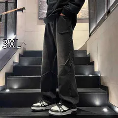 [3XL]メンズ ファッション 服  オシャレ シンプル 大人 かっこいい 大きいサイズ ストリート 紳士服  アメリカン ジーンズ 夏 ストレート ストリート ワイド レッグ パンツ