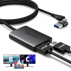 HDMI 2ポート 拡張 Macbook対応 複数画面出力 USB C HDMI 分配器 拡張モード Lemorele 2-in-1 変換アダプター Type-Aポート搭載 hdmi 2つ 1080P 60Hz USb Type C Hub デュアルHDMi 