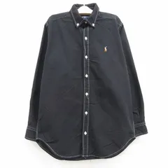 古着 ラルフローレン 長袖 ブランド シャツ キッズ ボーイズ 子供服 90s ワンポイントロゴ オックスフォード コットン ボタンダウン 黒 ブ