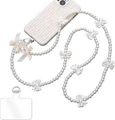 Turkalla スマホストラップ パールチェーン ショルダーストラップ 斜め掛け 肩掛けストラップ パールストラップ 金属製D字 タグパッチ 丈夫 耐久性強化版 携帯ストラップ 着脱簡単 紛失・忘れ物防止 全機種対応(E)