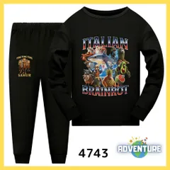 4743 Tung Tung Tung Sahur トゥントゥントゥンサフール 長袖 パジャマ ロンT セットアップ 110 120 130 140 150 160 黒 ブラック 男の子 ミーム 服 キッズ 子供  イタリアンブレインロット tsls15