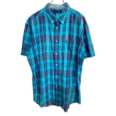 TOMMY HILFIGER 半袖 チェックシャツ XLサイズ トミーヒルフィガー ブルー 古着卸 アメリカ仕入 t2406-3501