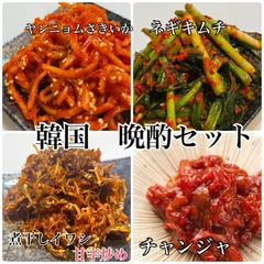 韓国おつまみ贅沢セット！ネギキムチ チャンジャ ヤンニョムサキイカ 煮干しイワシ 韓国食品のサムネイル