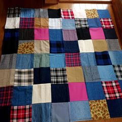 27☆USEDデニムリメイク マルチカバー 127×127センチ 2人かけソファーカバー パッチワーク☆