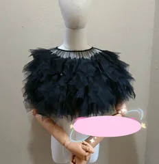 新品 二の腕カバー 肩隠し ボレロ ショール カラードレス 発表会 演奏会 コンサート ブラック 黒 フリル パーティー フォマール チュール 露出を避ける 上品 kkk