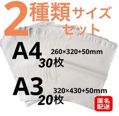 【匿名配送】LDPE宅配袋 宅配ビニール袋 A4 30 /A3 20 テープ付き 透けない 梱包 資材 ２種類セット