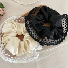 シュシュ ヘアゴム レース付き ヘアアレンジ 韓国 サテンフリル 髪留め 髪飾り パーティー 二次会 お呼ばれ 結婚式 レディース ヘアアクセ(メール便送料無料)