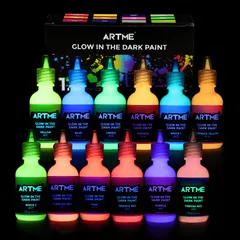 ARTME グローインザダークペイント グローペイントセット 12色 明るい色 30ml/1オンス アクリル 暗闇で光るペイント アートペイント DIYプロジェクト ハロウィン クリスマスの装飾 大人/アーティスト/学生のための豊かな顔料 