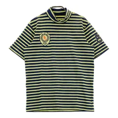 サイズ：4 PEARLY GATES パーリーゲイツ 053-9167303 30周年 ハイネック 半袖Tシャツ ニコちゃん ボーダー柄 イエロー系 [240101407766]# ゴルフウェア メンズ ストスト