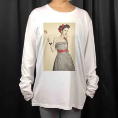 オリジナル ロンT ペロペロ キャンディ レトロ ワンピース ピンナップガール ロンT 長袖 Tシャツ S M L XL タイト ジャスト 大きい ビッグ オーバーサイズ メンズ レディース ユニセックス ピンククリーム