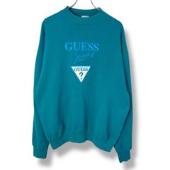 90s GUESS JEANS Print Sweat Made in USA 【XL】 90年代 ゲス クルーネック スウェット エメラルドグリーン USA製 アメリカ製 コットン 古着 ビンテージ ヴィンテージ