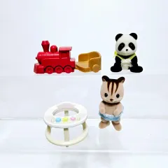 オールド シルバニアファミリー ファミリー ベビーラット 歩行者 + ベビーパンダ 列車 セット