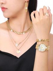 Women's Personalized Leopard Print Round Dial Quartz Watch Set with Leopard Print Necklace, Earrings, and Bracelet, Perfect for Everyday Wear, Birthdays, Parties, and Holidays