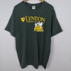Lyndon カレッジロゴTシャツ 半袖 クルーネック フロントプリント キャラクター アースカラー ダークグリーン XLサイズ メンズ 古着 アメカジ
