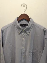 美品　90's　Ralph Lauren　ラルフローレン　シャツ　ブルー　オックスフォード　ボタンダウン　The Big Oxford　裾ポニー　メンズ　長袖