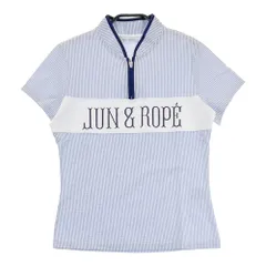 サイズ：M JUN&ROPE ジュン アンド ロペ  シアサッカー ハーフジップ 半袖Tシャツ ストライプ柄 ブルー系 [240101533703] ゴルフウェア レディース ストスト
