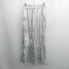 ◇ ⊂ アダムエロペ ポイントポイントでデザイン ロング ギャザー デザイン柄スカート サイズF シルバー系 レディース E  【1507160017941】