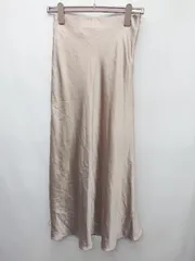 ◇ ⊇ Andemiu アンデミュウ サテン調 ロング丈 フレア スカート サイズM ベージュ系 レディース P  【1410230029280】