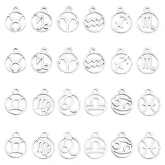 新品 SUNNYCLUE　ギリシャ神話　2セット24個　ステンレス　チャーム　星座　チャーム　コンステレーション　パーツ　12星座　ピアス　円形　イヤリング　文字　ネックレス　シンボル　ブレスレット　フラット　キーホルダー　ラウンド　サイン　占卜　占星術　黄道