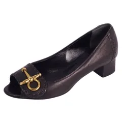 美品 グッチ GUCCI パンプス オープントゥ ヒール レザー 本革 イタリア