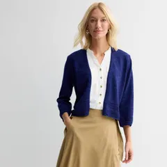 【送料無料】 クロフト＆バロー レディース ニット・セーター アウター Petite Croft & Barrow Pointelle Lace Hem Cardigan Felix Navy
