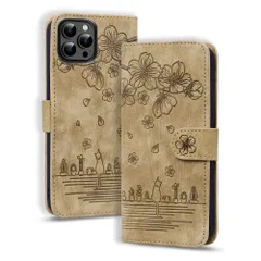 Torske 対応 iPhone15 ケース 手帳型 アイホン15 ケース さくら柄 iPhone 15 用カバー あいふぉん15ケース 油絵デザイン ヴィンテージカラー 快適な質感 財布型 iPhone 15 スマホケース いphone15 手帳型ケース カ