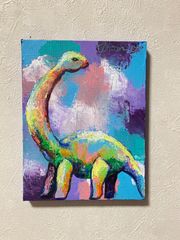 311 真作　絵画原画　アート　キャンバス　恐竜　ブラキオサウルス　現代アート