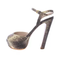 ミュウミュウ miumiu サンダル ハイヒール オープントゥ ストラップ パイソン柄 レザー 38.5 25.5cm ベージュ 茶 ブラウン /BM
