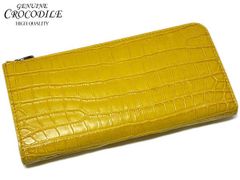 財布 クロコダイル 財布 ワニ革 マット加工 クロコダイル 長財布 Ｌ字ファスナー ウォレット 本革 イエロー 薄型 財布 レディース メンズ