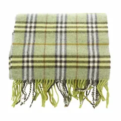 バーバリー ロンドン BURBERRY LONDON タグ付き マフラー ストール チェック フリンジ ウール グレー カーキ系 /HO□ 0502のサムネイル