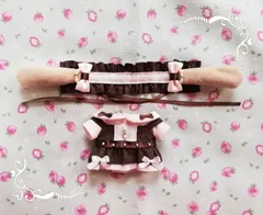10cm　ぬい 服　ウサミミ　セットアップ　茶×ピンク