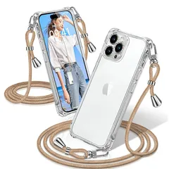 iPhone 12 Pro ケース クリア ショルダー 耐衝撃 iPhone12Pro スマホケース 透明 織りストラップ付き 肩がけ 首掛け 紐付き アイフォン12Pro カバー 縄掛け シングルショルダーロープ 斜めがけ 調節可能なショルダー クロスボ 1